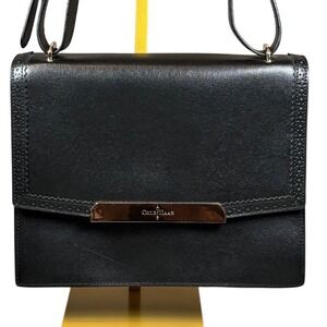 Cole Haan Black Leather Shoulder Crossbody Bag Magenta Lining Silver Hardware